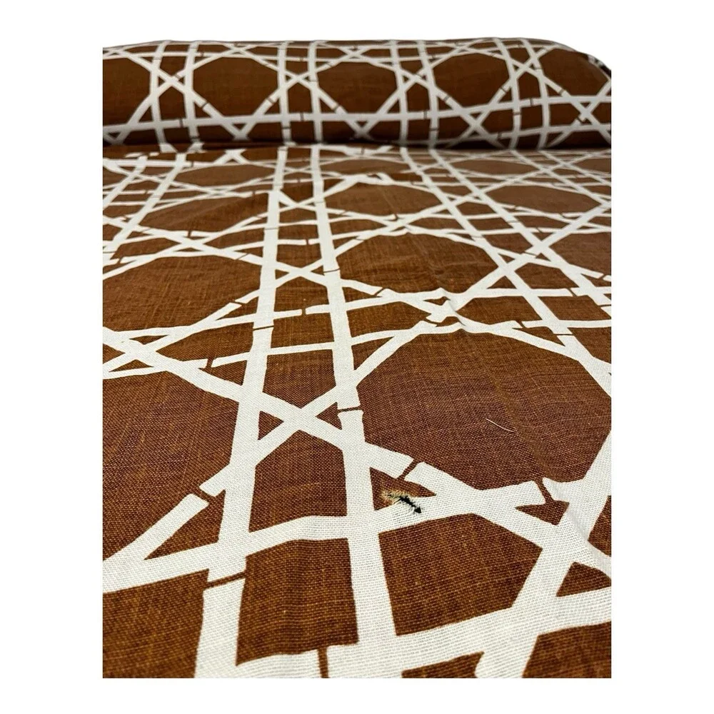 VTG 70s Bates Cotton Bedspread Brown White Boho Lattice Crochet Trim Queen